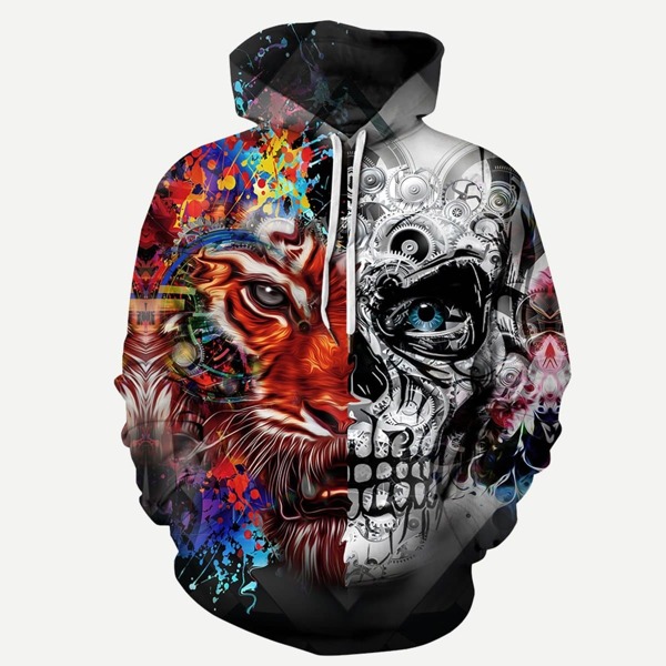 

Men Tiger Print Hoodie, Multicolor