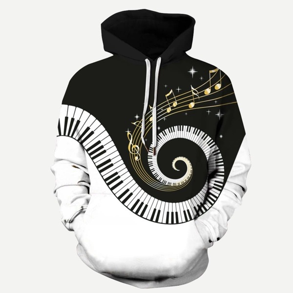 

Men Piano Keys Print Hooded Sweatshirt