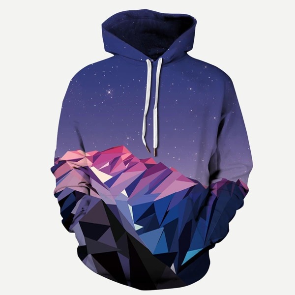 

Men Galaxy And Geo Print Hooded Sweatshirt, Multicolor