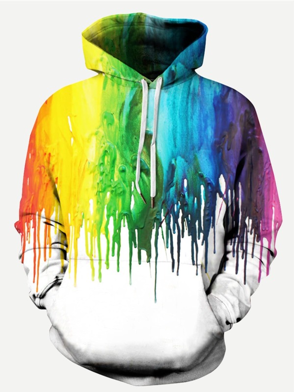 

Men Paint Drip Print Hooded Sweatshirt, Multicolor
