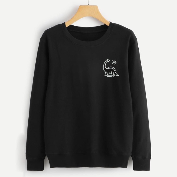 

Cartoon Graphic Round Neck Sweatshirt, Black