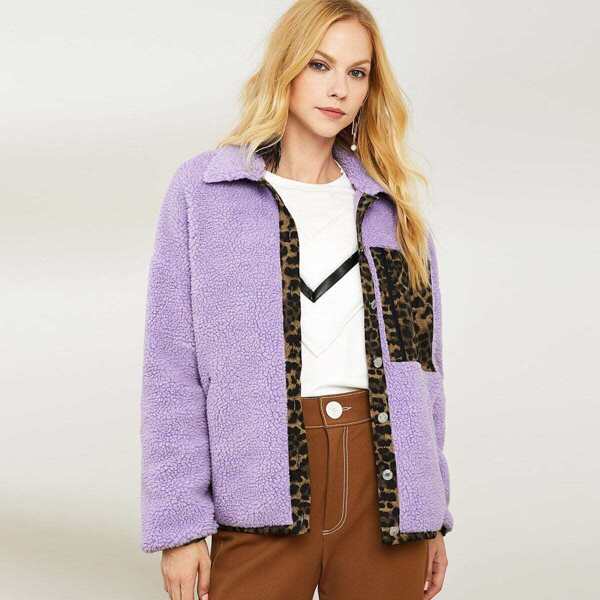 

Leopard Pocket Fleece Teddy Coat