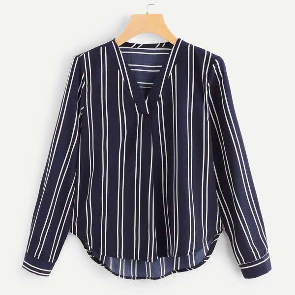 

V Neck Striped Blouse