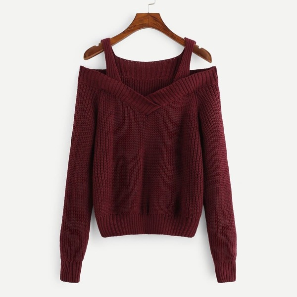 

Cold Shoulder Solid Sweater, Burgundy