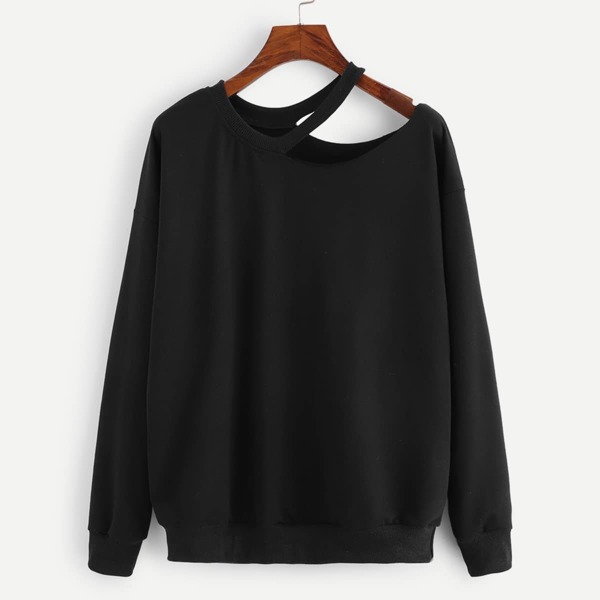 

Cold Shoulder Solid Sweatshirt, Black