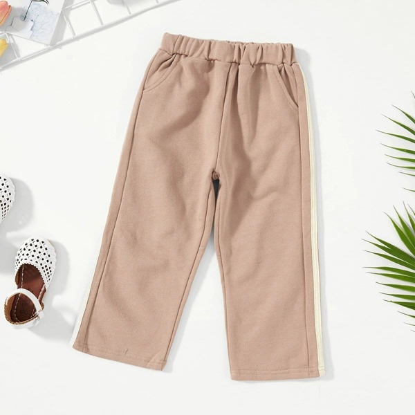 

Girls Waist Elastic Striped Pants, Khaki