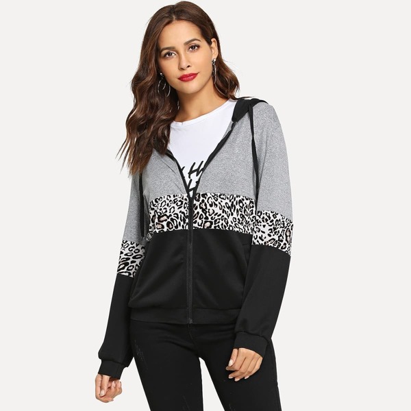 

Contrast Leopard Print Jacket, Multicolor