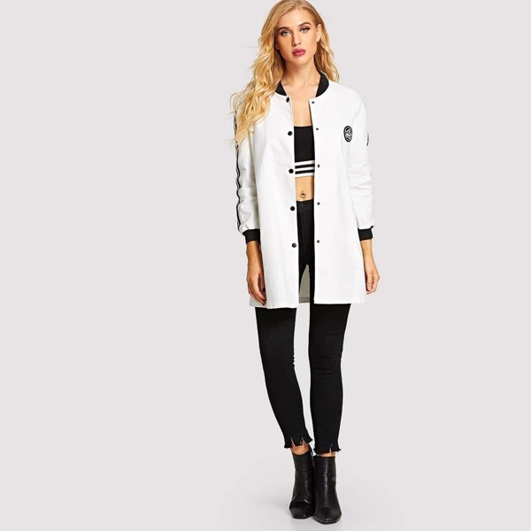 

Patched Button Front Coat, White
