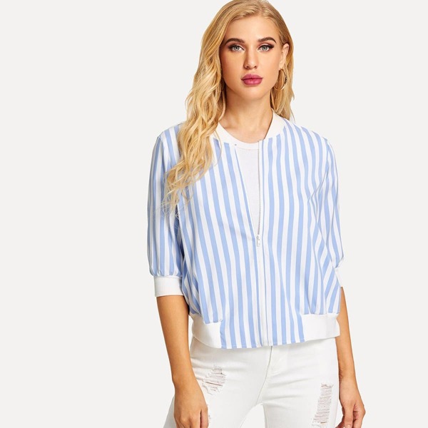 

Striped Zip Up Coat