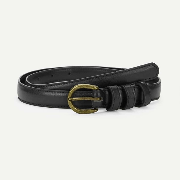 

Metal Buckle Skinny Belt, Black