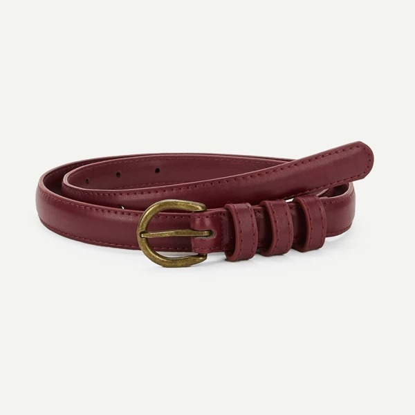 

Metal Buckle Skinny Belt, Burgundy