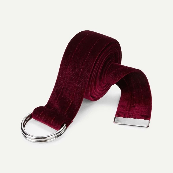 

D-Ring Buckle Velvet Belt, Red