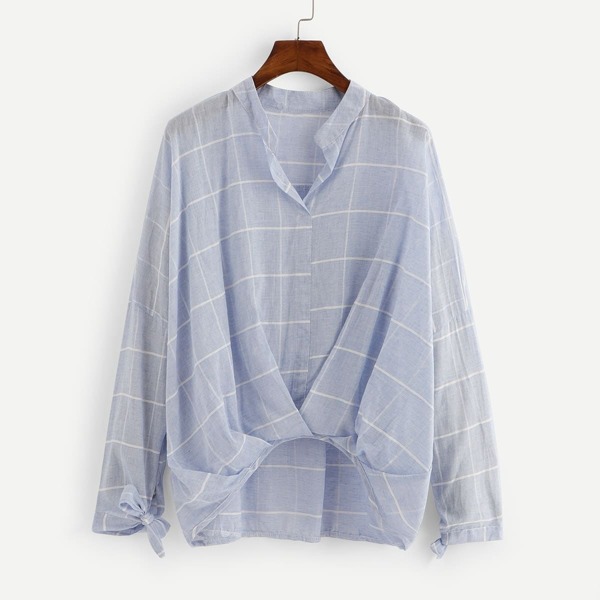 

Asymmetrical Plaid Blouse