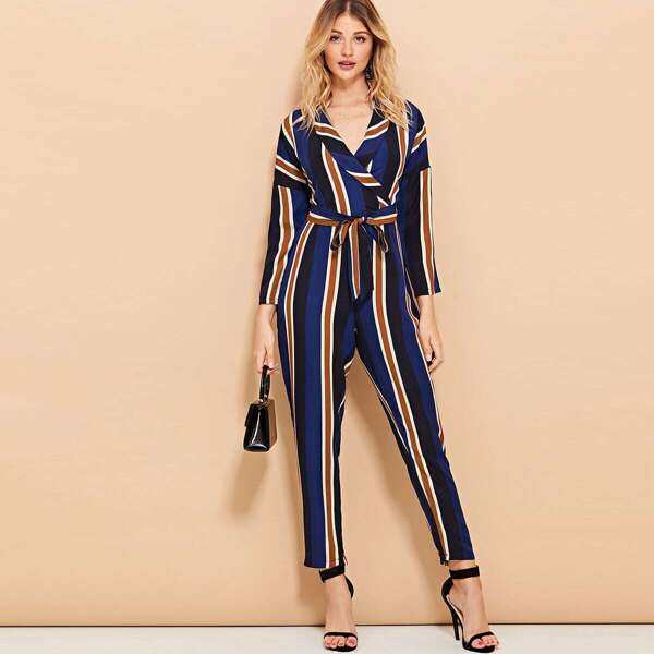 

Striped Wrap Self Tie Waist Jumpsuit