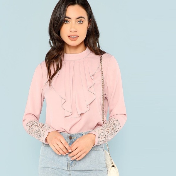 

Guipure Lace Panel Flounce Jabot Top