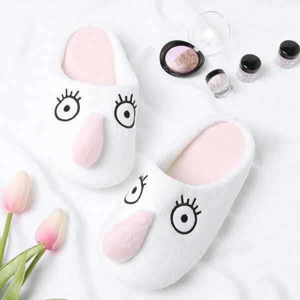 

Cartoon Design Flat Slippers, White
