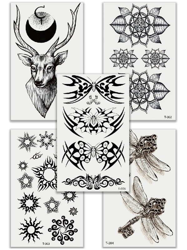 

Deer & Lotus Tattoo Sticker Set 5pcs, Black