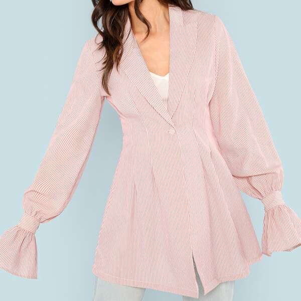

Trumpet Sleeve Collar Striped Coat