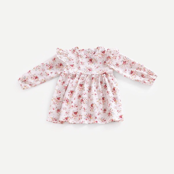 Toddler Girls Calico Print Frill Trim Dress