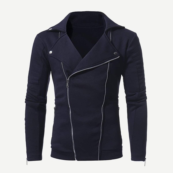 

Men Zip Decoration Plain Jacket, Navy