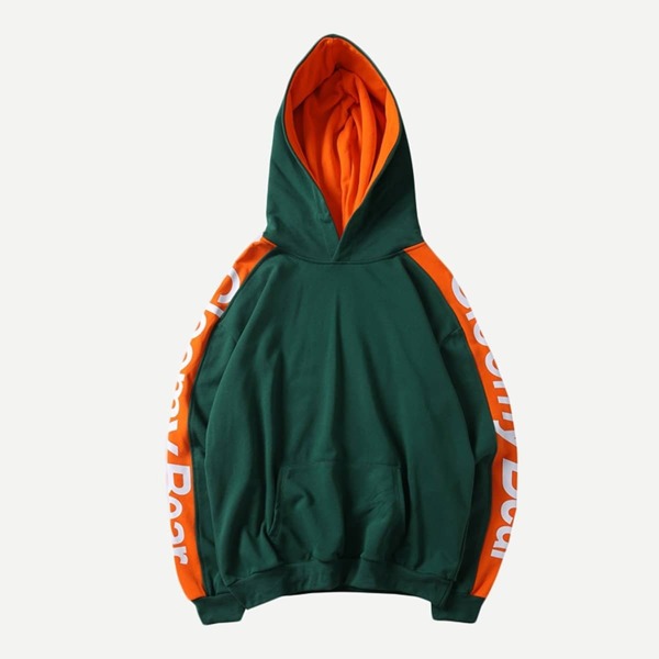 

Men Letter Print Hooded Sweatshirt