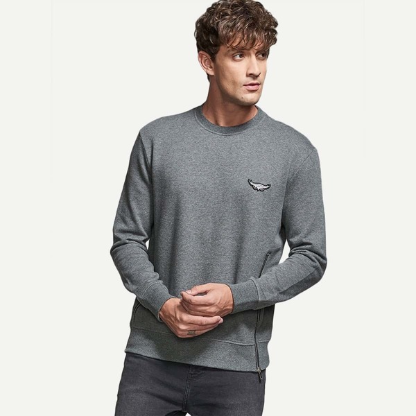 

Men Crew Neck Zip Side Patched Sweatshirt, Grey