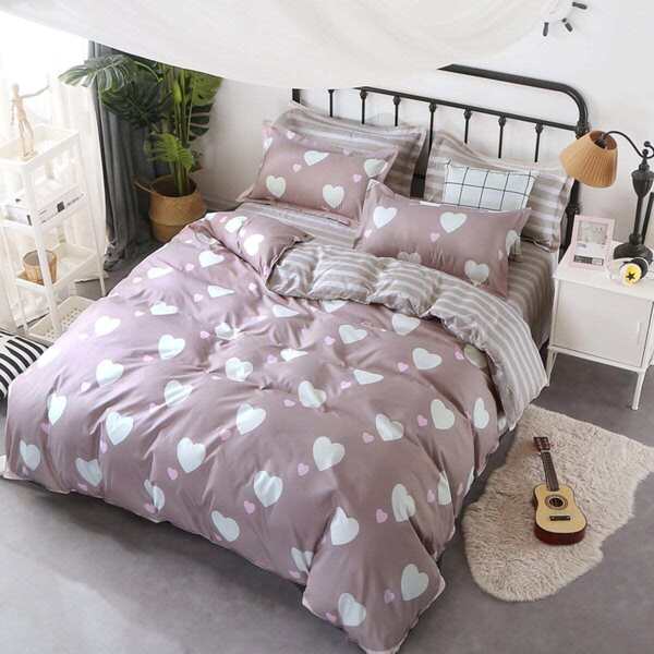 

Heart & Striped Print Sheet Set, Multicolor