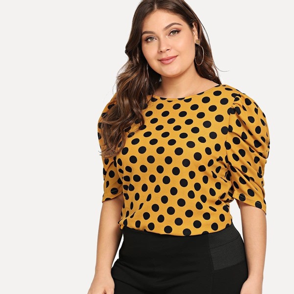 

Plus Polka Dot Puff Sleeve Top