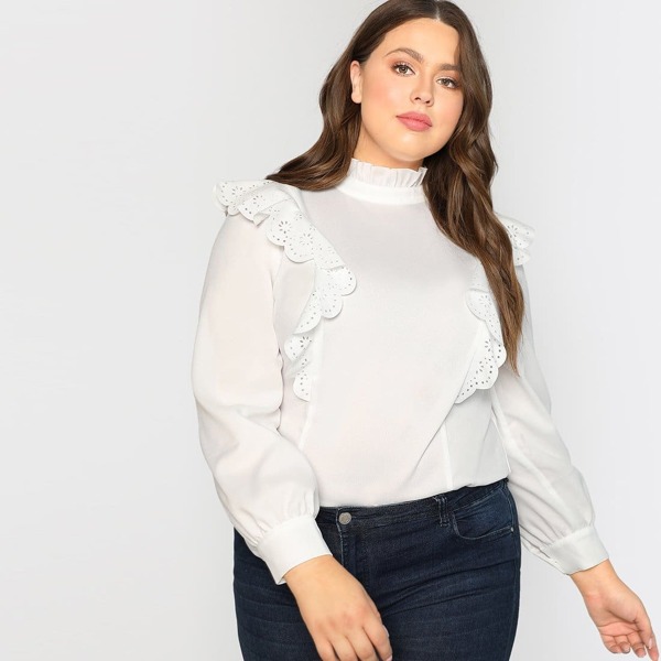 

Plus Laser Cut Ruffle Trim Top