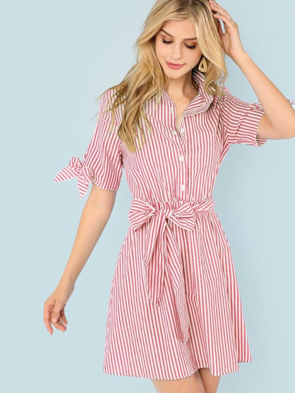 

Кнопка Up Knot Collar Striped Dress, Marina Laswick