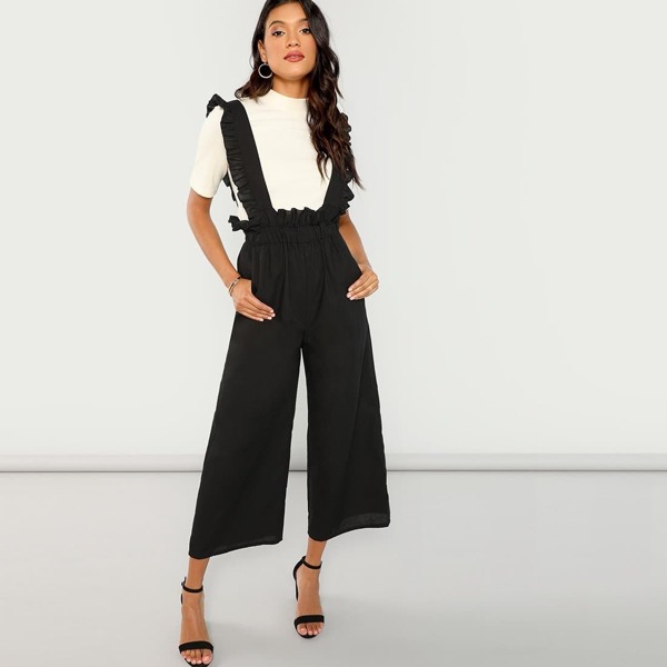 

Ruffle Detail Waist Knot Jumpsuit, Black