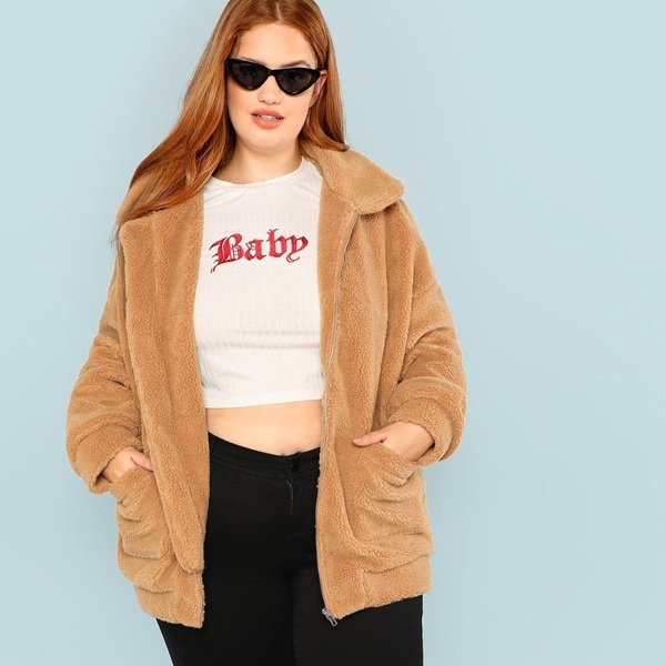 

Plus Zip Up Fleece Teddy Coat