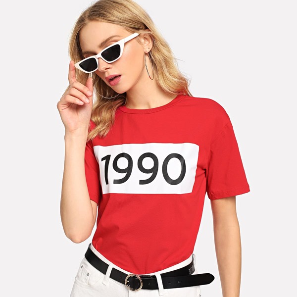 

Number Print Solid Tee, Red