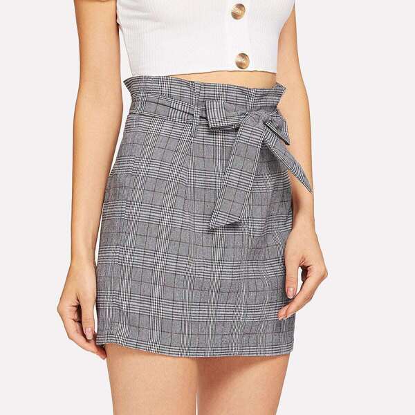 

Bow Tie Waist Plaid Skirt