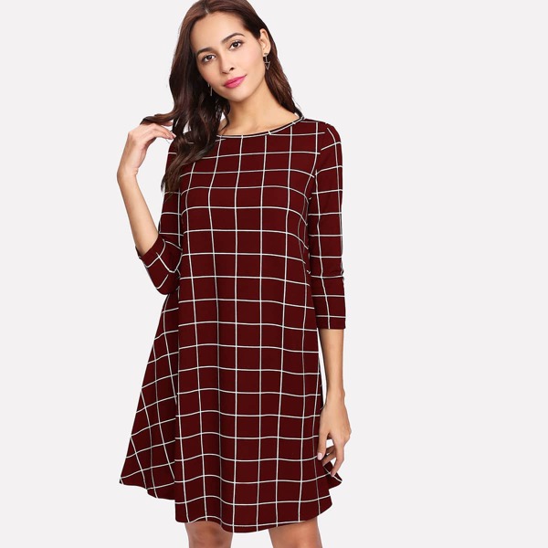 

Grid Print Swing Dress