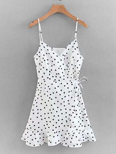 Vestido cruzado de tirante bajo fruncido