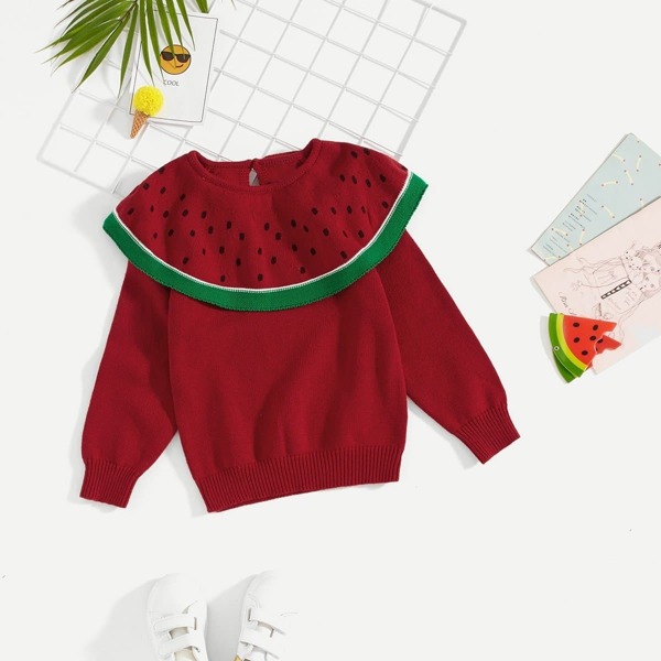 

Toddler Girls Watermelon Pattern Sweater, Red