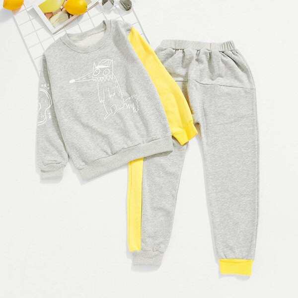 

Toddler Girls Color Block Sweatshirt With Pants, Grey