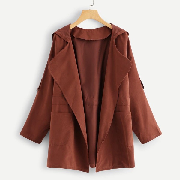 

Dual Pocket Drawstring Waist Hooded Coat, Red
