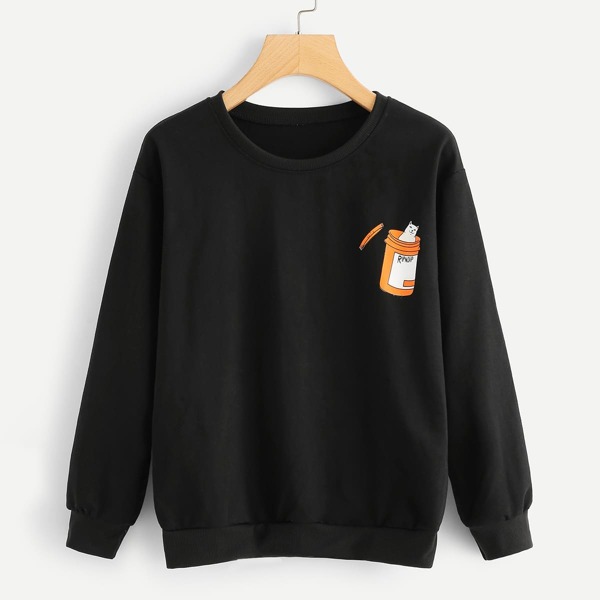 

Cat Graphic Sweatshirt, Black