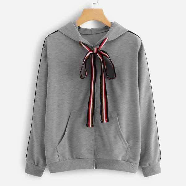 

Kangaroo Pocket Drawstring Hooded Jacket, Grey