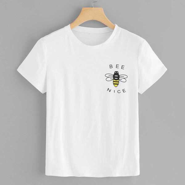 

Cartoon Print Round Neck Tee