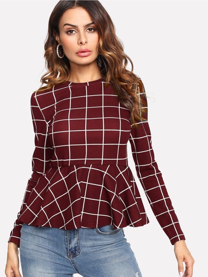 Blusa peplum de cuadros