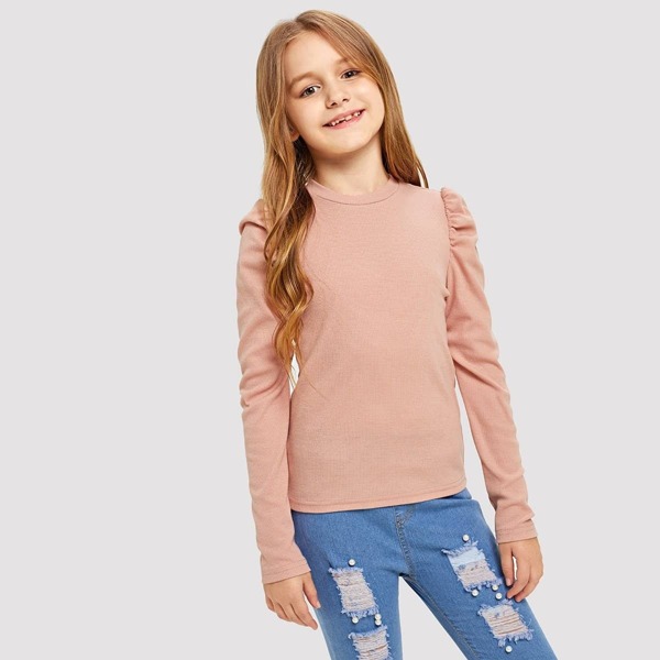

Girls Puff Sleeve Solid Tee, Pink