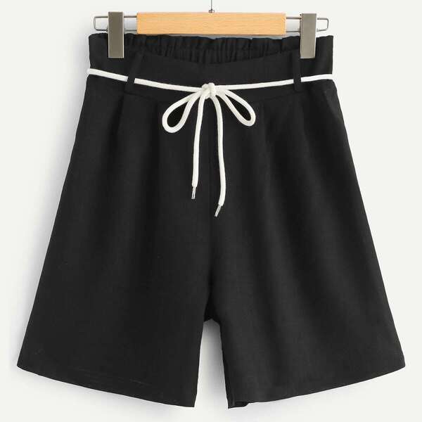 

Solid Drawstring Waist Shorts