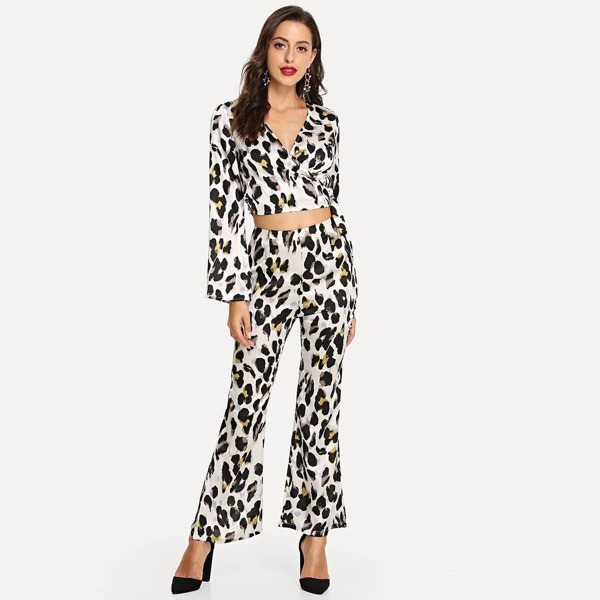 

Wrap Leopard Print Top & Pants Co-Ord, White