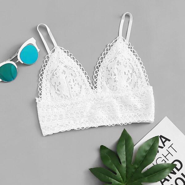 

Crochet Trim Bralette, White