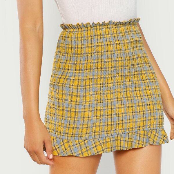 

Ruffle Hem Plaid Skirt