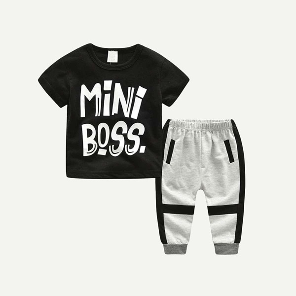 

Toddler Boys Letter Print Tee With Pants, Multicolor