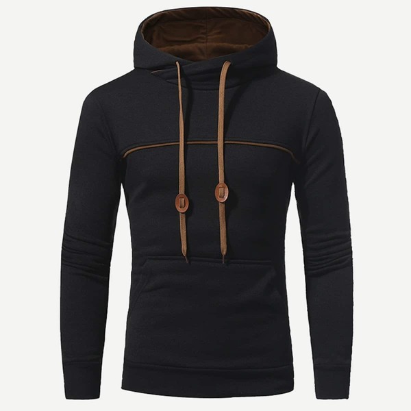 

Men Cut And Sew Panel Hooded Sweatshirt, Black